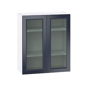 Devon 30 in. W x 35 in. H x 14 in. D Painted Blue Assembled Wall Kitchen Cabinet with Glass Door