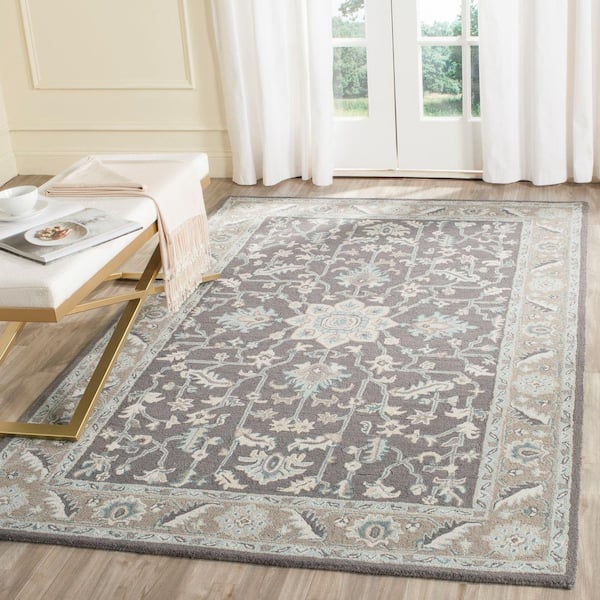 Blossom Dark Grey/Light Brown 5 ft. x 8 ft. Border Area Rug