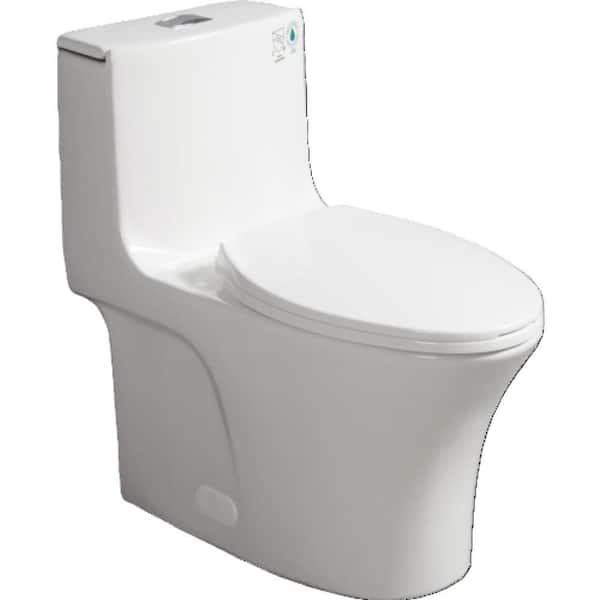 1-Piece Toilet 1.1/1.6 GPF Dual-Flush-Water-Saving, Comfort Height, Soft Close, Gloss White, 1000g Map Score ELongated