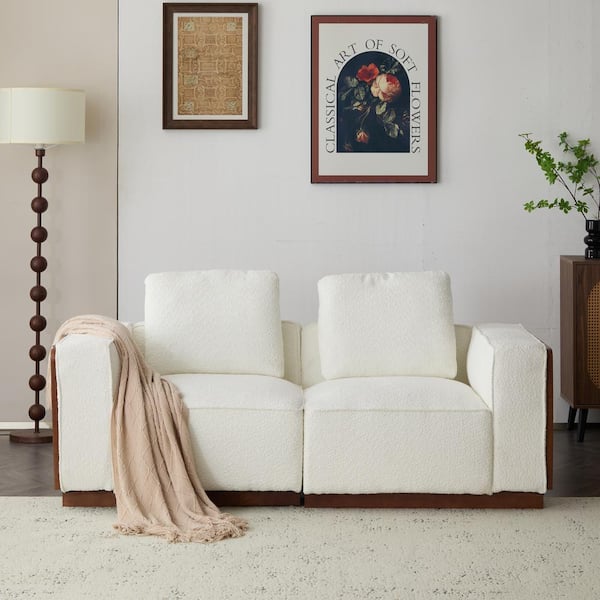 Neora 74 in. 2-Seater Modern Upholstered Boucle Modular Sofa, Rubberwood Frame, Beige Brown