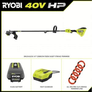 40V HP Brushless 16 in. Cordless Battery Carbon String Trimmer w/Extra 5-Pack of Pre-Cut Line, 4.0 Ah Battery & Charger