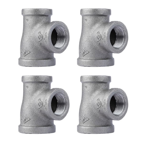 PIPE DECOR 1 in. x 3/4 in. x 3/4 in. Black Iron FPT x FPT x FPT Reducing Tee Fitting (4-Pack)