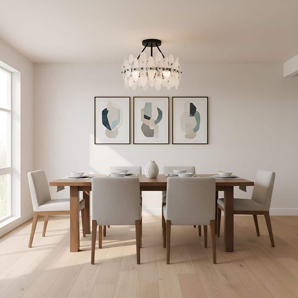 Abigail 18 in. Round Matte Black Semi-Flush Mount with White Swirl Glass Shade for Foyer price history on PriceWatchPro