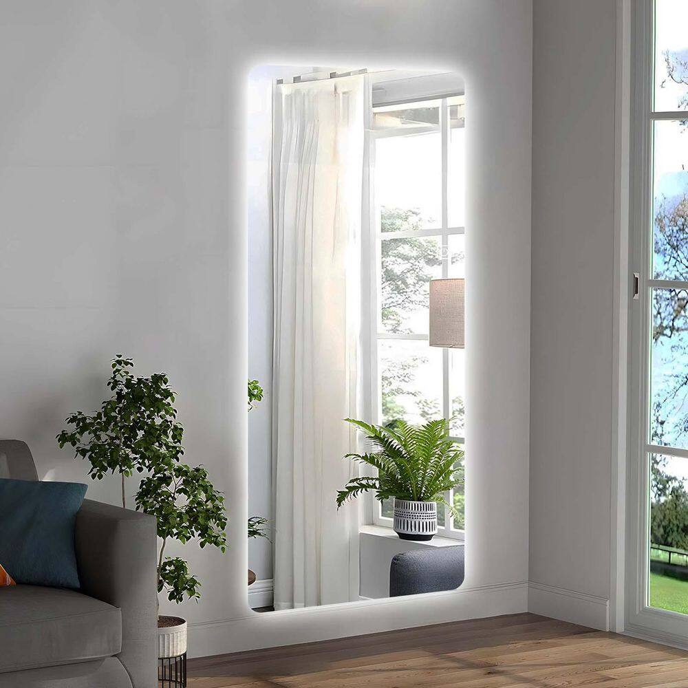 Silver 21 in. W x 65 in. H Rectangle Full Length Wall Mirror with LED Light