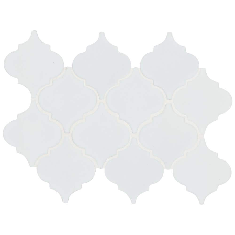 Whisper White Arabesque Ceramic Mosaic Tile Sheet