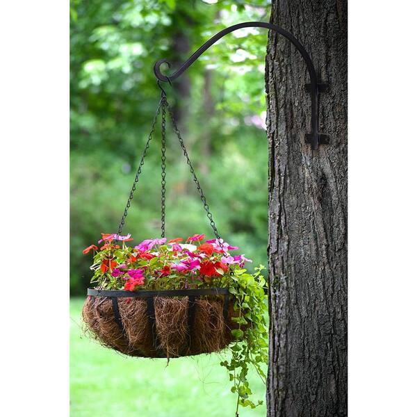 2 Pack Heavy Duty 16" Metal Wall Hook Hangers For Flower Pots & Baskets - Black S-Hook Design For Outdoor Use