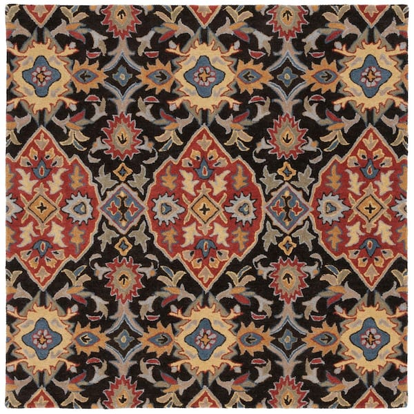 SAFAVIEH Heritage 6 ft. x 6 ft. Charcoal/Red Ornate Geometric Square ...