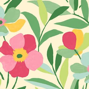 Pink and Kelly Green Garden Block Floral Vinyl Peel and Stick Wallpaper Roll (30.75 sq. ft.)