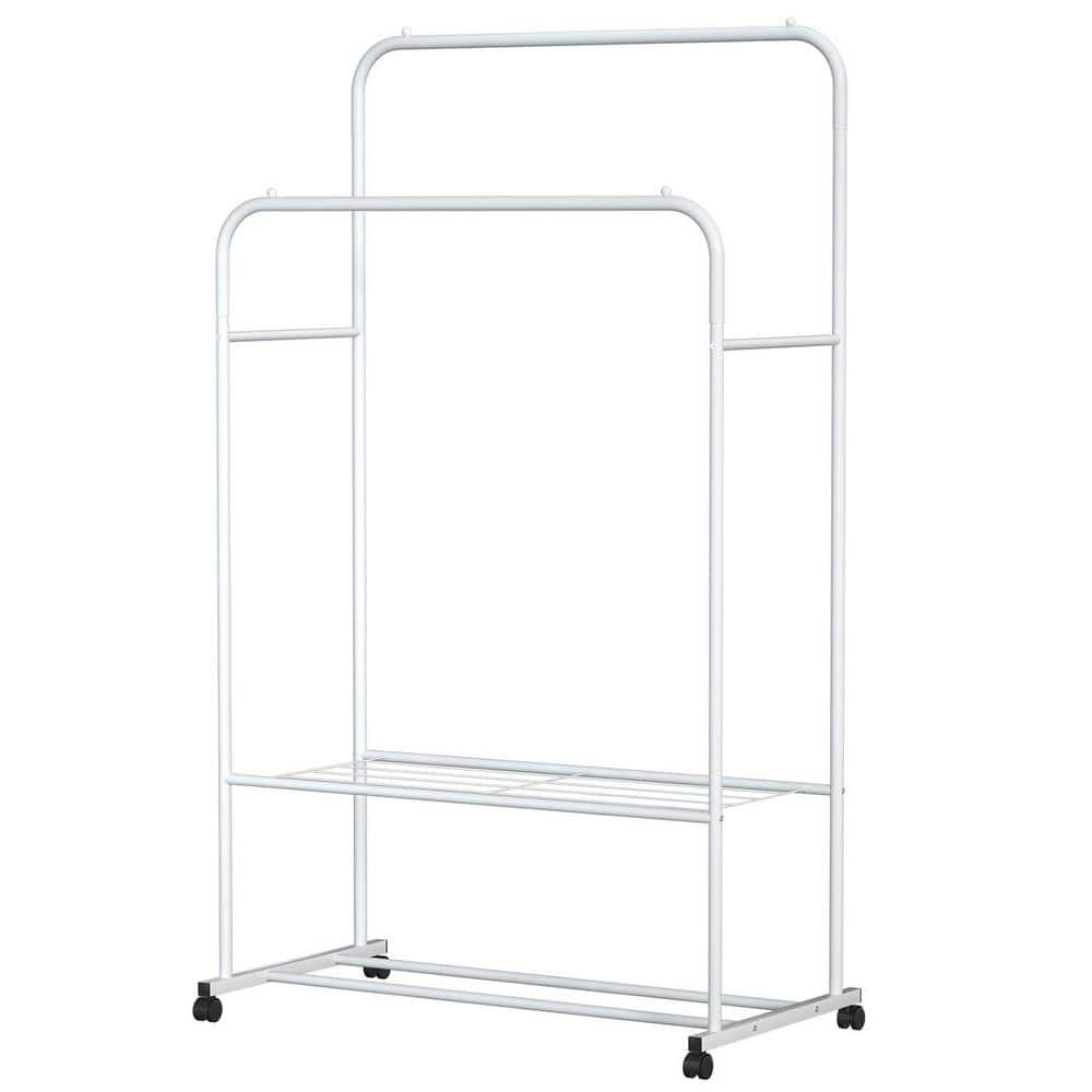 White Metal Garment Clothes Rack Double Rods 31 in. W x 63 in. H DOrack ...