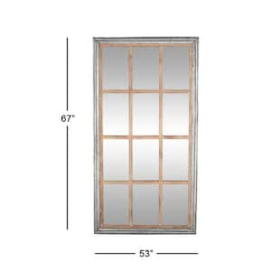 67 in. x 35 in. Window Pane Inspired Rectangle Framed Brown Wall Mirror