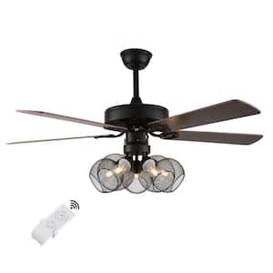52 in. Industrial Style Indoor Black 5-Light 5 Reversible Wooden Blades Ceiling Fan with Light Kit and Remote Control