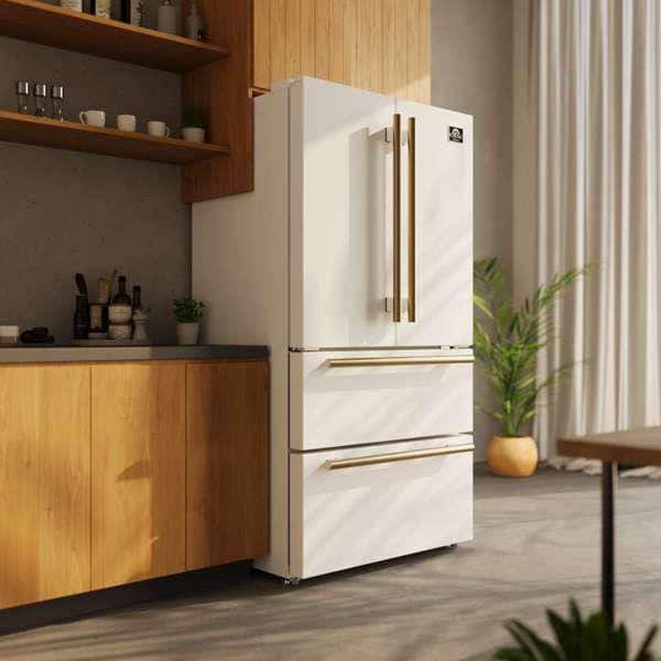 White fridge with gold hardware hotsell