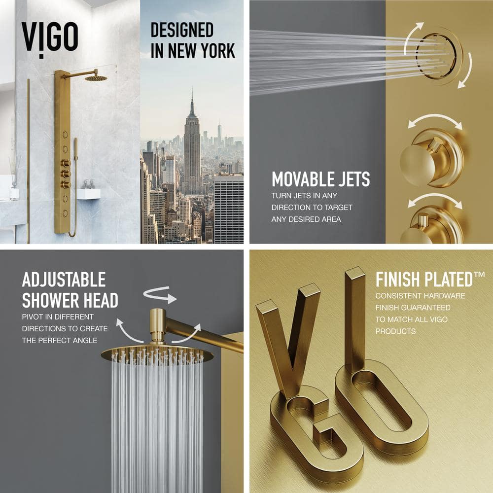 Ellington Matte Brushed Gold 4-Jet Shower Panel with Hand Shower