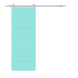 Modern Classic 24 in. x 80 in. Mint Green Stained Composite MDF Paneled Sliding Barn Door with Hardware Kit