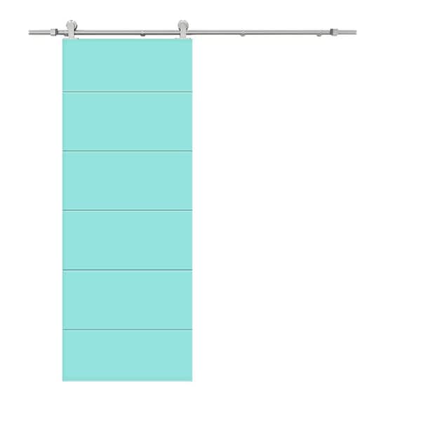 CALHOME Modern Classic 30 in. x 96 in. Mint Green Stained Composite MDF Paneled Sliding Barn Door with Hardware Kit