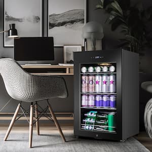 17 in. Single Zone Freestanding 101-Cans Black Stainless Steel Beverage Cooler with Adjustable Removable Shelves