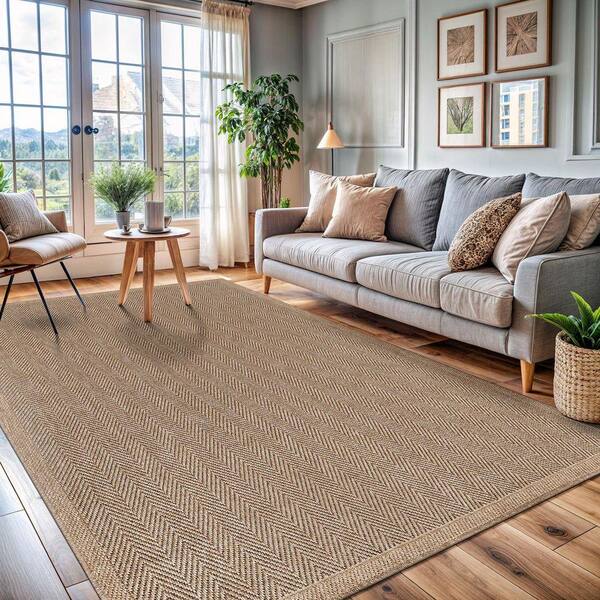CAMILSON Easy Jute Natural 6 ft. x 9 ft. Stripes Indoor Outdoor