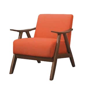 Orange Fabric Upholstered Accent Chair with Curved Armrests
