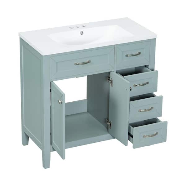 Qualler 36 in. W x 18 in. D x 36 in. H Single Sink Freestanding Bath Vanity in Green with White Ceramic Top