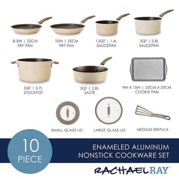 Rachael Ray Cook & Create Aluminum Nonstick Cookware Pots And Pans Set With Cooking  Tools, 11 Piece, Almond & Reviews
