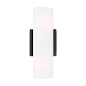 Capalino 2-Light Midnight Black Wall Sconce with White Linen Fabric Shade