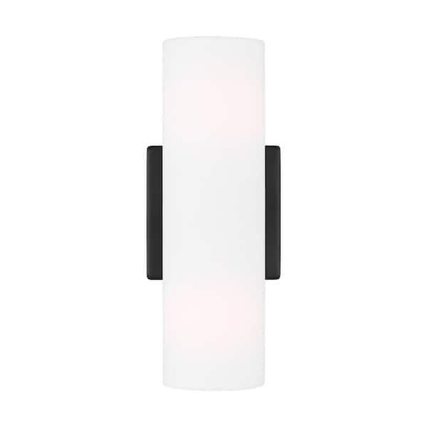 SCOTT LIVING Capalino 2-Light Midnight Black Wall Sconce with White Linen Fabric Shade