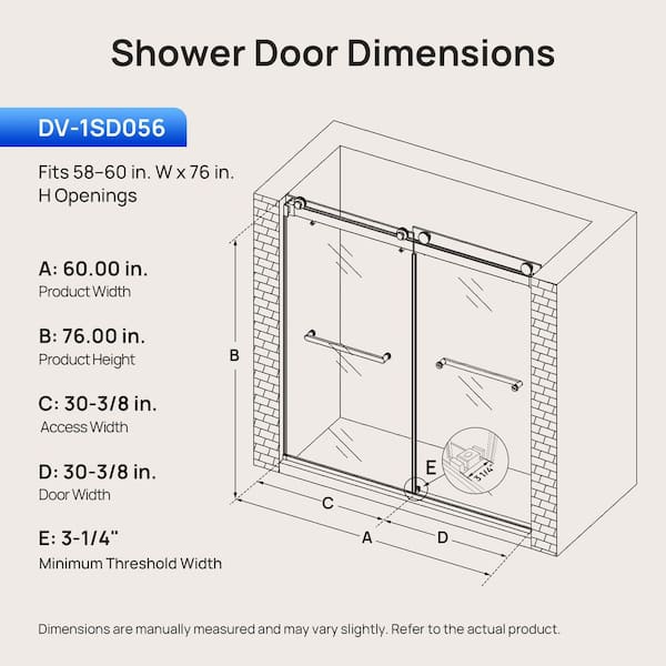58-60 in. W x 76 in. H Double Sliding Frameless Alcove Shower Door in Matte Black with 3/8 in. Clear Tempered Glass