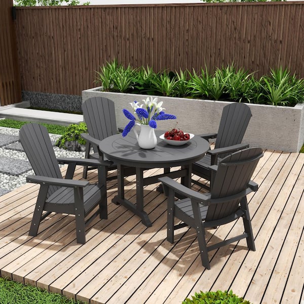 Altura Outdoor Patio Weather Resistant Gray 5-Piece HDPE Plastic Round Table Dining Set