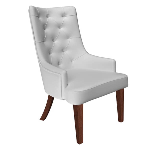 Leisuremod Dining Chair Upholstered Leather Diamond-Tufted High Back Design and Rubberwood Legs Spruce Collection (Light Grey)