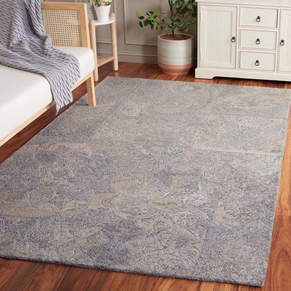 Hand-Tufted Beige and Gray Wool Abstract Rectangular Rug