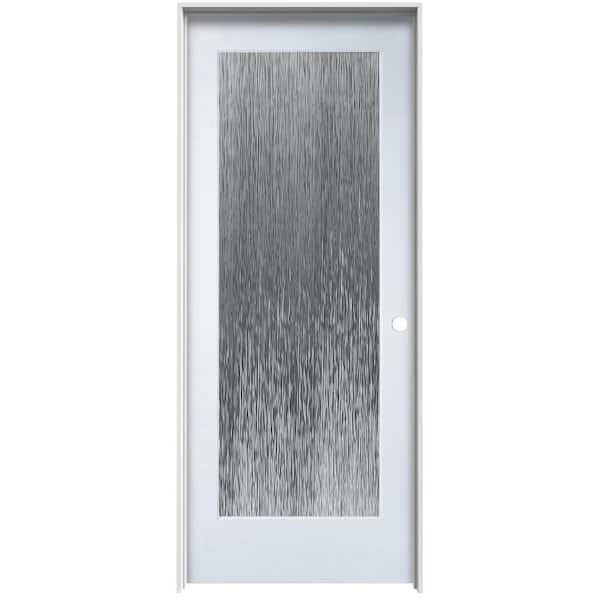 Rainy Day 24 in. x 80 in. Left Hand Full Lite Rain Glass Primed MDF Single Prehung Interior Door on 4-9/16 in. Jamb