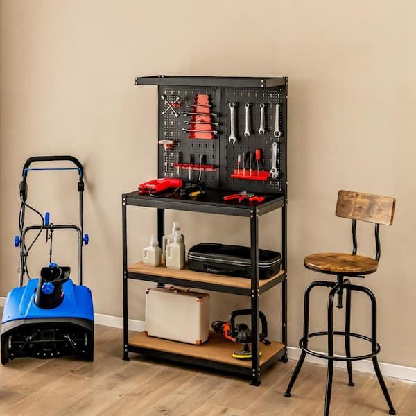 Costway Tool Storage 32 in. W x 16 in. D Workbench 4 Shelf