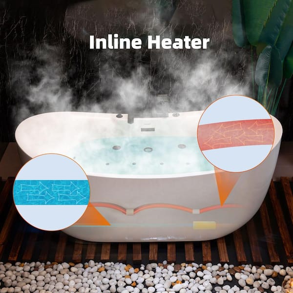 72 in. x 35 in. Acrylic Whirlpool and Air with Inline Heater Bathtub, Tub Filler, Drain and Overflow Included in White