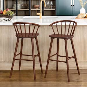 Winson Windsor 30 in. Walnut Solid Wood Bar Stool for Kitchen Island Counter Stool with Spindle Back Set of 2
