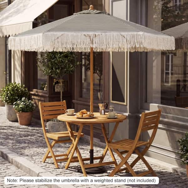 7 foot patio umbrella with base Kadehome 7 ft. Outdoor Patio Umbrella Beach Umbrella with Fringe Sun-Protective and Boho Tassel in Green