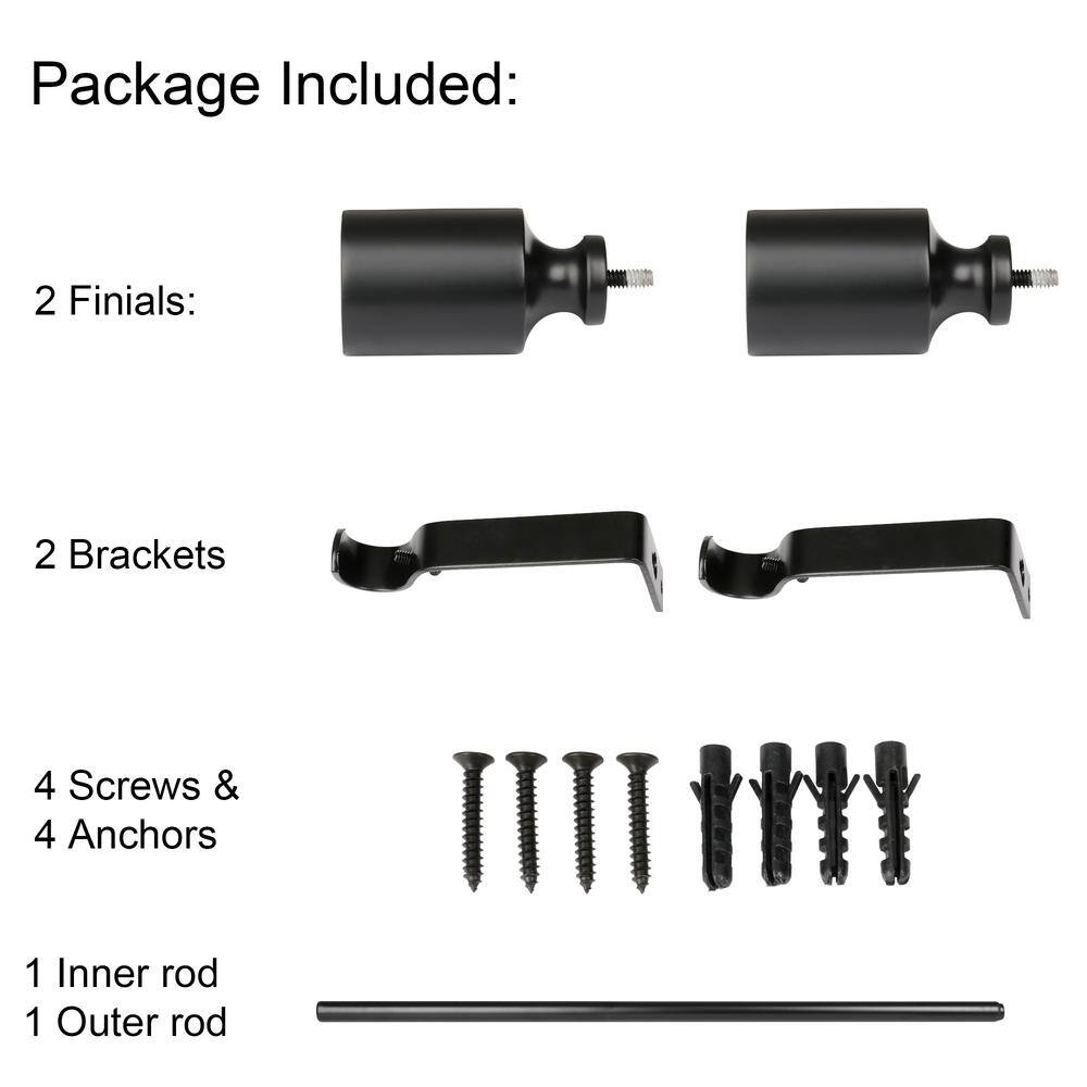 Adjustable Black Metal Curtain Rod with Decorative Finials, 28-48 Inch