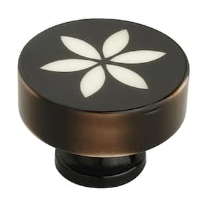 Embossed Flower 1-3/10 in. (33 mm) Dark Brown Cabinet Knob