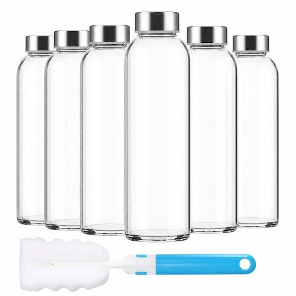 18 oz. Reusable Leak Proof BPA Free Clear Glass Bottles with Stainless Steel Lids for Juicing, Refrigerator (6-Pack)