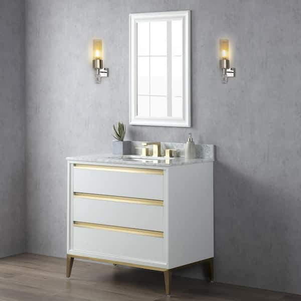 DESwan 36 in. W x 22 in. D x 34.3 in. H Single Sink Freestanding Bath Vanity in White with White Carrara Marble Top