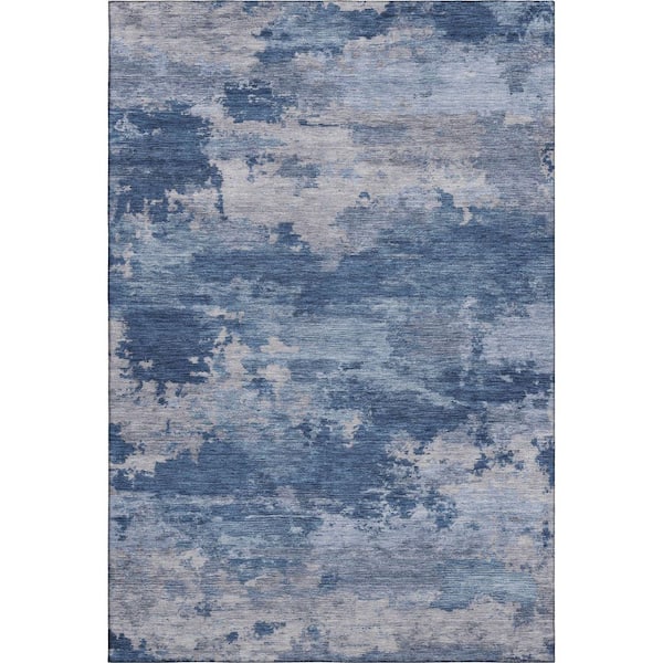 Mayfield Premium Machine Washable Abstract AMF2075 Navy 5 ft. x 7 ft. 6 in. Area Rug