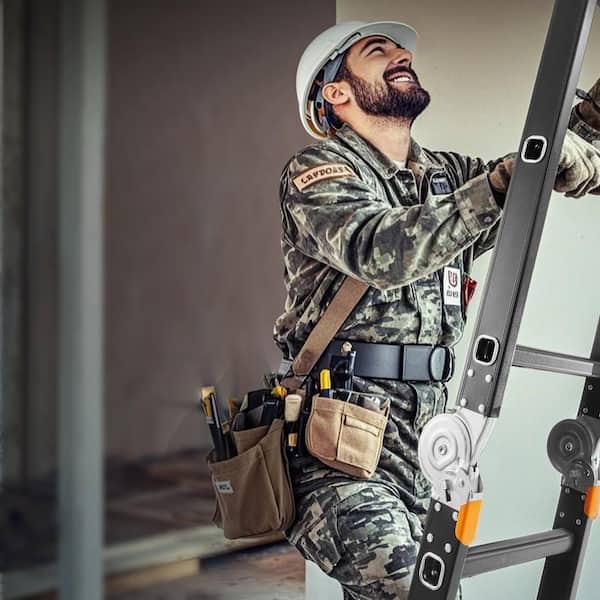 Folding Ladder Tall Extension Step Ladder a Frame 5-Step Telescoping Ladder 19 ft. Reach Height 330 lbs. Multi-Position