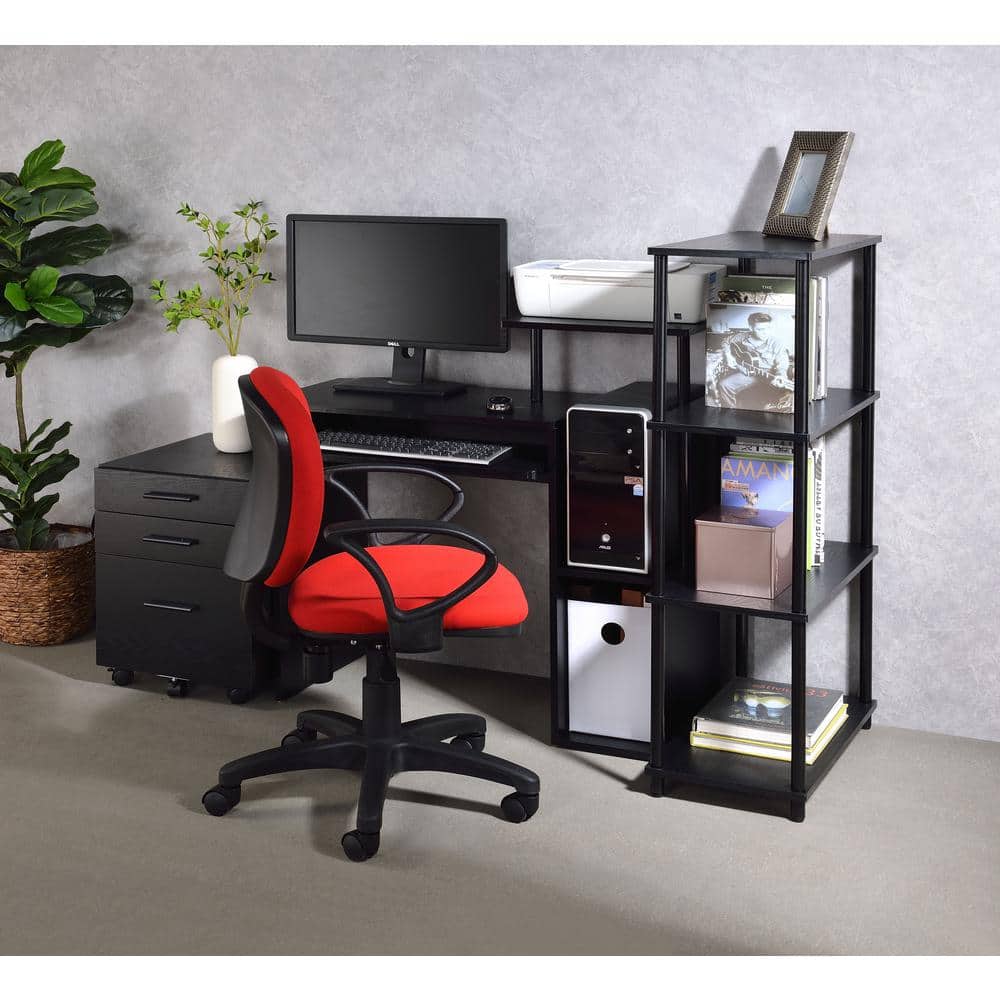 Executive Black Wooden Desk with Keyboard Tray and Storage