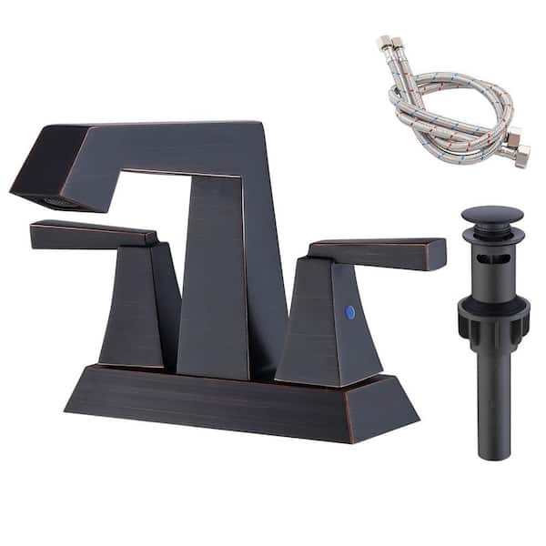 FORCLOVER 4 in. Centerset Double-Handle Lead-Free Bathroom Faucet in Oil-Rubbed Bronze with Pop Up Drain and Supply Lines