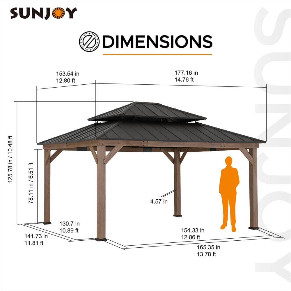 Cedar Framed Brown Steel 13x15 ft. Outdoor Patio Gazebo