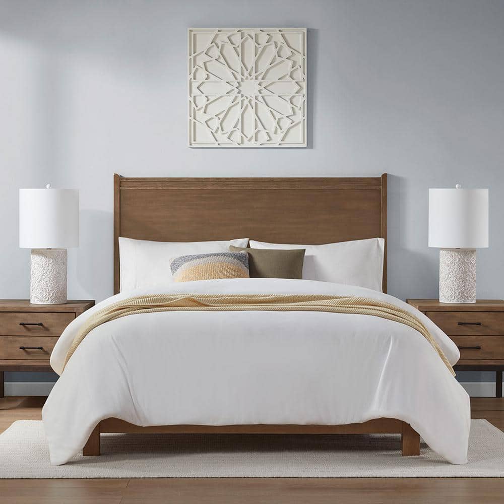 Ivory Floral Embossed Resin Cylinder Table Lamp with 3-Way Switch