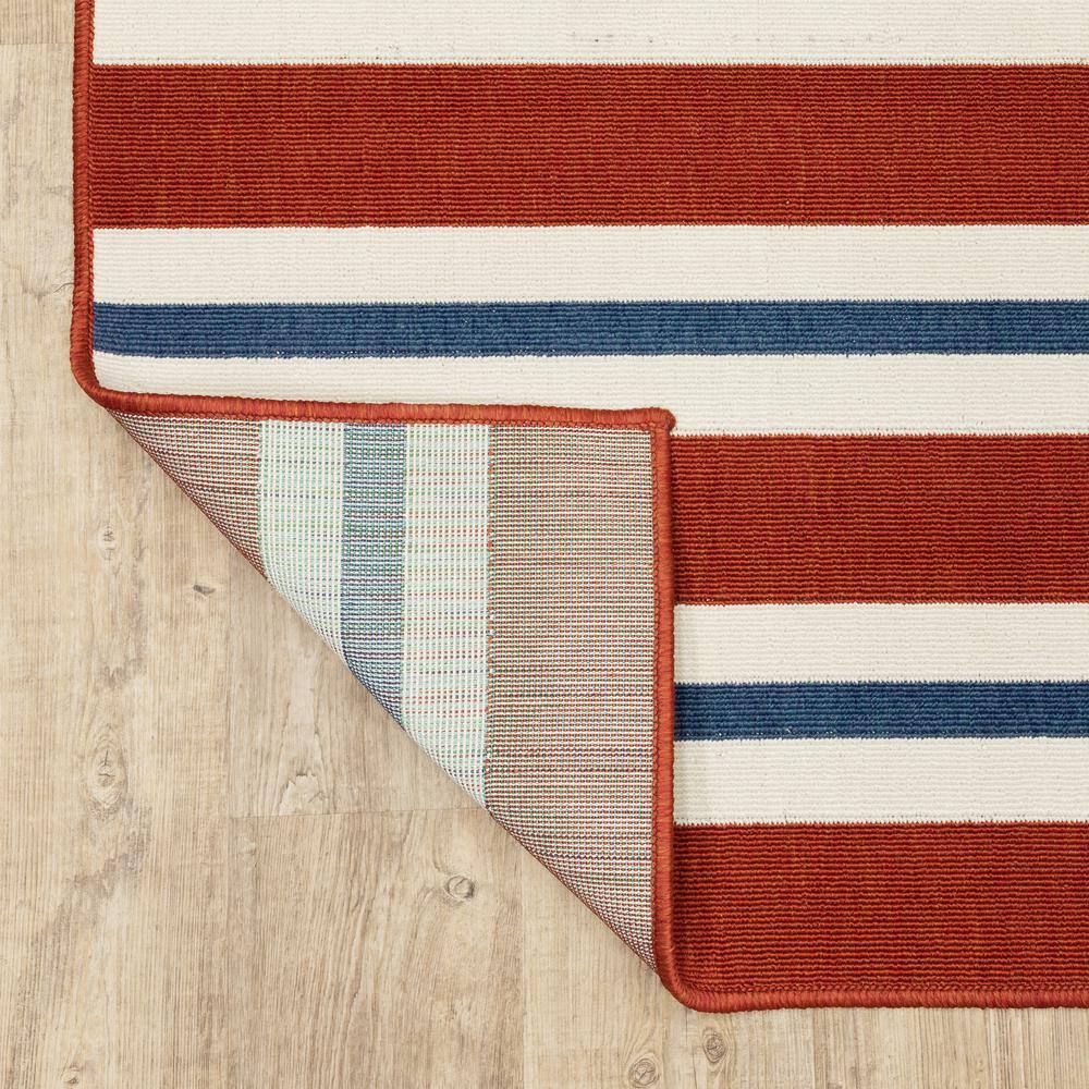 Red and White Striped Polypropylene Outdoor Rug, 7'10" x 10'10"