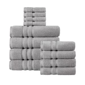 Highly Absorbent Micro Cotton Stone Gray 12-Piece Bath Towel Set