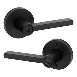 Kwikset Halifax Rectangle Rose Matte Black Keyed Entry Door Handle
