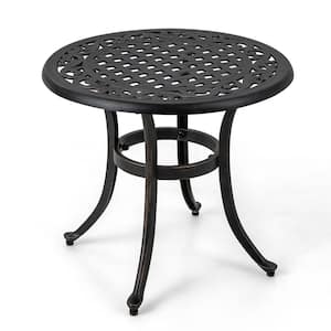 Antique Brown Round Metal Patio Table 24 in. Outdoor Side Table