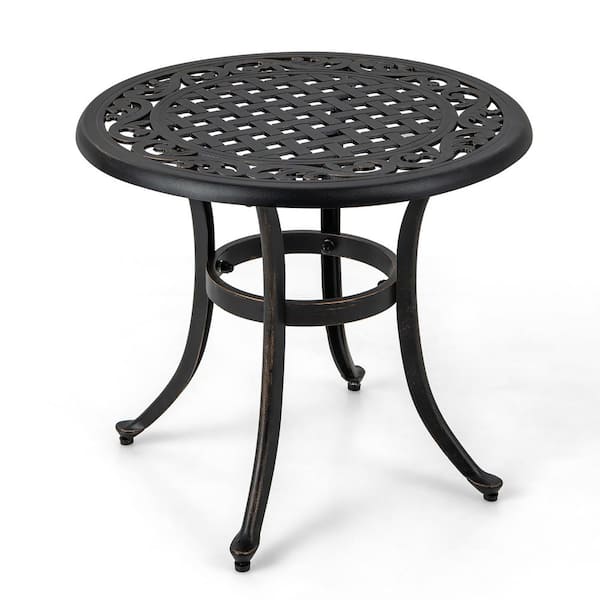 Gymax Antique Brown Round Metal Patio Table 24 in. Outdoor Side Table ...